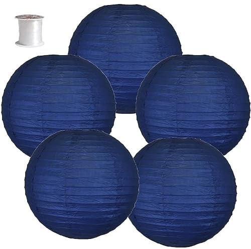 Surwin 5 pcs Bunte Papierlaterne Set, Hochzeitsdeko Party Deko Lampions, Rund Papierlampe Hängend Papierlaternen für Geburtstag, Abschlussfeier, Babyparty, Brautdusche (Dunkelblau,12 Zoll)