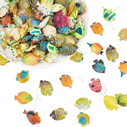 AHANDMAKER 100 Stück Plastikfischfiguren, Tropische Fischfiguren Spielset mit falschen kleinen Fischen und verschiedenen kleinen Fischfiguren für Partys, Mehrfarbig von Meerestierfiguren