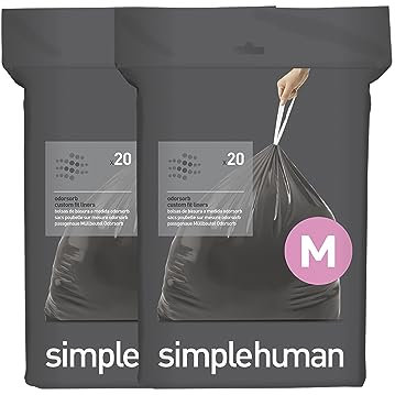 simplehuman Code M 40 Count, Genuine Odorsorb Custom Fit Liners, Drawstring Odor Absorbing Trash Bags in Dispenser Packs, 45 Liter / 12 Gallon