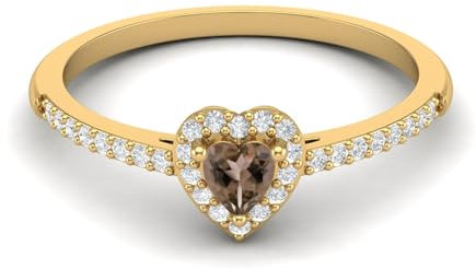 0,45 ctw herzförmiger Rauchquarz-Edelstein 925 Sterling Silber Solitär Halo Damen Hochzeitstag Ring Gold Vermeil, 56