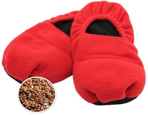 FISHTEC - Pantofole riscaldate per microonde e fodera in pile rosso - taglia 38/40 unisex - Pantofole comode che conservano il calore - Semi di lino e lavanda profumati Benessere