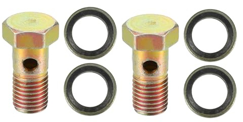 QUARKZMAN Motorrad 3-Loch-Hohlschrauben Bronze Ton 6-Teilig Bremse | M10x1.25 Gewinde, 26mm Länge, 3-Loch Design, Unterlegscheiben 10.4x15.6mm,Set: 2 Schrauben+4 Scheiben, Präzisionsgefertigt