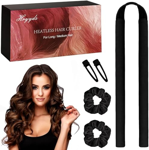 HRYYDS Upgraded Heatless Hair Curler, with Gift Box, Velvet Heatless Curls Headband ​- No Smell, Hair Curlers to Sleep in, Heatless Hair Curlers for Long Hair and Medium Hair (Black)