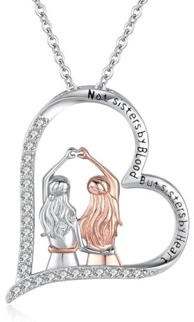 TANGPOET Schwester Halskette von Schwester 925 Sterling Silber Schwester Anhänger Herz graviert Not Sisters By Blood But Sisters By Heart, Geburtstagsgeschenke Schwester Geschenke für Schwestern Sie
