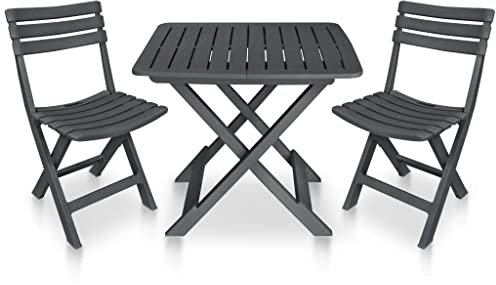 HETFTJN 3-TLG. Bistro-Set, Tisch Balkon Garten Sitzgruppe Terrassenmöbel Set Loungesessel Geeignet für Wenig Platz Garten Außen Balkon Klappbar Kunststoff Anthrazit