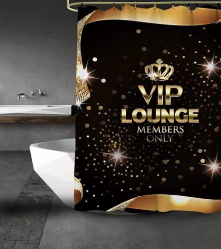 Duschvorhang 180x200 VIP Duschvorhänge Mitglied Anti Schimmel Waschbar Polyester Textil Shower Curtains für Badezimmer Badewanne mit 12 Haken, Y8282