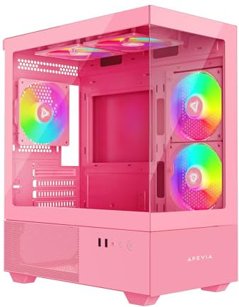 Apevia Phantom-PK Phantom Micro-ATX Dual-Chamber Gaming PC Case w/ 5X 120mm ARGB Fans, 366 RGB Modes, Dual Tempered Glass Panels, 240mm Radiator Support, 2X USB3.0, HD Audio Port, Pink