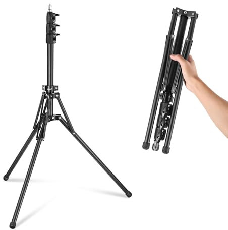 NEEWER Stativo Luce con Gambe Reversibili 180°, 178cm Treppiede Luce da Viaggio Portatile, Vite 1/4 e Perno 5/8 per Fotografia in Interni ed Esterni Speedlite Strobo Ring Light Softbox, ST178B, Nero