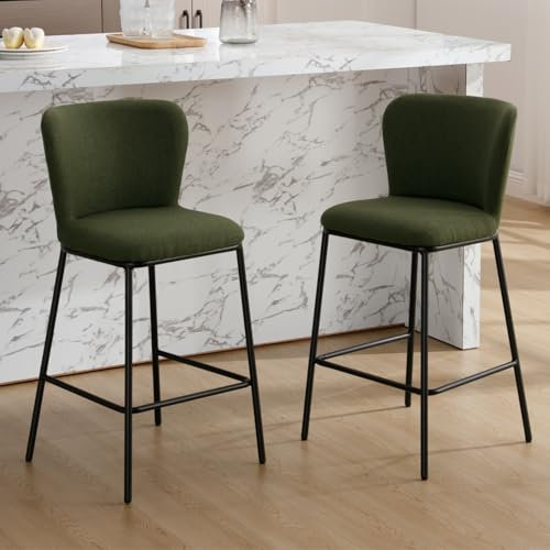 chairus Frühstück Barhocker 2er Set Thekenhocker für Esszimmer Armlose Leinen Küchenhocker Barstühle mit Rückenlehne Wohnzimmer (Grün)