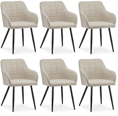 CLIPOP Esszimmerstühle 6er Set Stühle mit Armlehne, Leinen Bezug, Esszimmerstuhl Küchenstuhl Polsterstuhl, Stühle für Esszimmer (Leinen Beige, 6er Set)