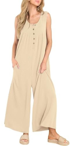 Damen-Playsuits, formelle Arbeitsoverall, Party, elegant, einfarbig, modisch, lässig, Knopftasche, ärmellos, Overall, lange Hose, Strampler für Damen, elegant, beige, S