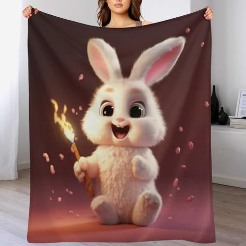 AAPZY Kaninchen Fleece Decke, Extra Weiche Flauschige Kuscheldecken, Leichte, Gemütliche Flannel Sofadecke/Couchdecke Für Erwachsene, Wohndecke （180×200cm）
