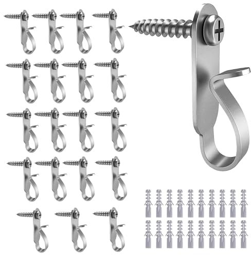peuqcen 20 Stücke Set Haken Lichterkette, Kratzfester, Verdickter Edelstahl Lichterkette Haken, Haken Zum Schrauben, Verwendet für BlumenköRbe, Laternen, Lichterketten, Belastbar 2 KG (Silber)