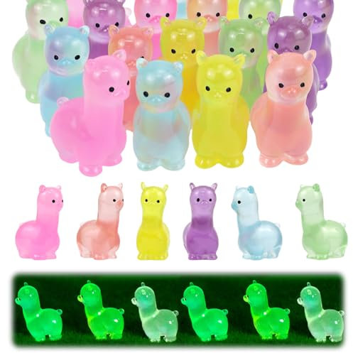 GlamRays 18 Stück Resin Alpaka Figurine, Leuchtende Mini-Alpaka Figurine, Leuchtende Alpaka Dekorationen für Mikrolandschaft Feengarten Dekoration