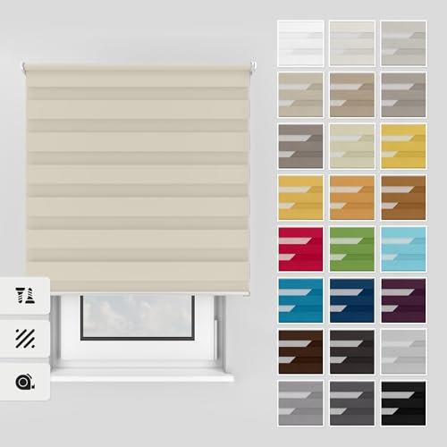 Estika Doppelrollo mit Bohren 120x220 cm Farbe: Creme Farben, Rollo Deckenmontage und Wandmontage Fenster rollos für innen, Jalousien Fenster, Tür Rollo