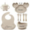 Set de sevrage personnalisé avec nom en silicone pour bébé, set de sevrage personnalisé inclus, bavoir, bol, tasse, couverts en silicone 100 % alimentaire (beige)