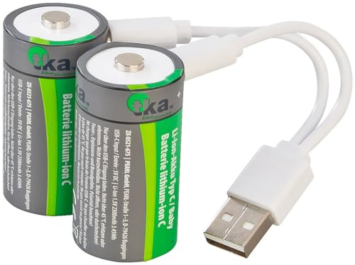 tka Köbele Akkutechnik Accu: 2er-Set Li-Ion-Akkus Typ C mit USB-C, 2.300 mAh, 3.450 mWh, 1,5 V (Baby Akku, LR14 mit Ladegerät, Geräte)
