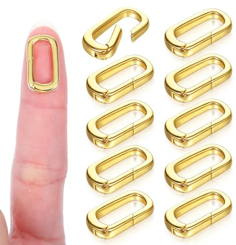 YUXIANLB 10 Stück Mini Karabiner Ovaler Kettenverschluss in Gold für DIY Schmuckherstellung 14 × 8mm Federringverschluss Ovalverschluss Halskettenverschlüsse für Halsketten und Armbänder