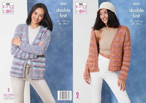 King Cole Ladies Knitting Pattern Double Knit Womens Short & Long Cardigans (6353)