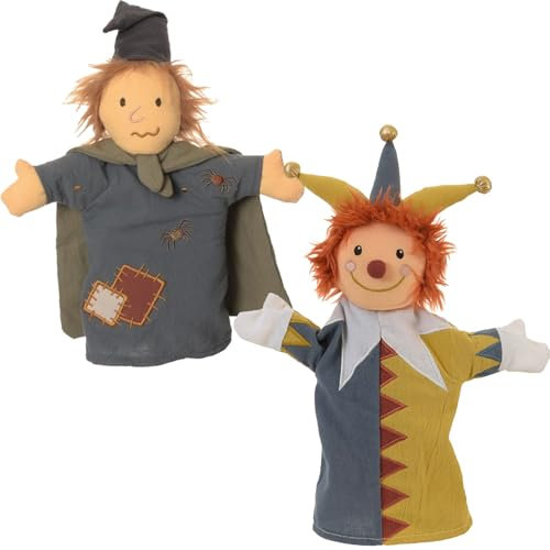 Handpuppe Plüschpuppe aus Stoff Handpuppen 29 cm in dezenten Erdtönen für Kinder für Puppen- und Kasperletheater Spielzeug (Hexe - Kasper)