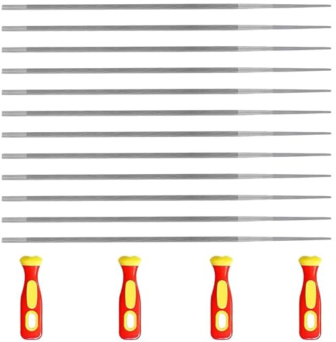 Bamyli 12 Stück Rundfeile für Kettensäge 4,0mm, Kettensägenfeile Rundfeile 3/8, mit 4 ergonomischem Handgriff, Feile für Instandsetzen und Schärfen, Sägeketten, Rasenmäher und Gartengeräte