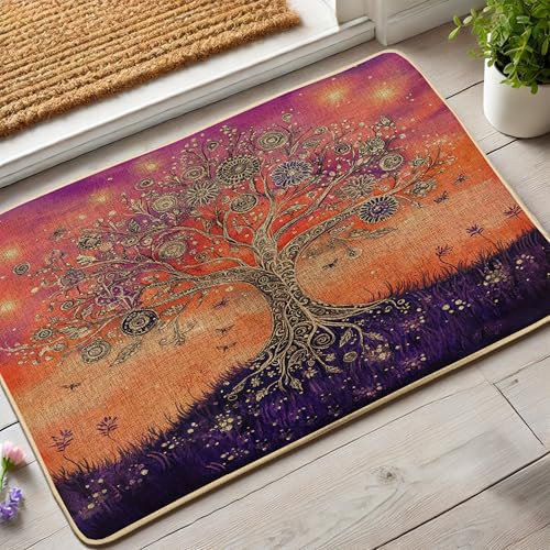 Fußmatte Baum des Lebens, lebendiges Baum-Design für Außen- und Inneneingang, Frühlingsdekoration, Gummi, wasserdicht, rutschfest, staubabsorbierend, leicht zu reinigen, 73,2 x 43,2 cm