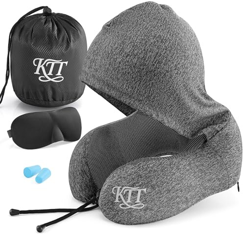 KTT Memory Foam Hooded Travel Pillow Kit Eye Mask & Earplugs