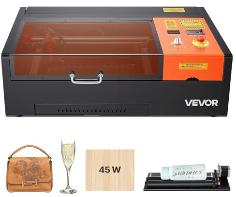 VEVOR Graveur Laser CO2 45 W Machine à Graver Laser CO2 de Bureau 300x200 mm, Découpeuse et Graveuse Compatible avec LightBurn pour Bois Acrylique Verre Cuir, avec Rouleau Rotatif et Assistance d'Air