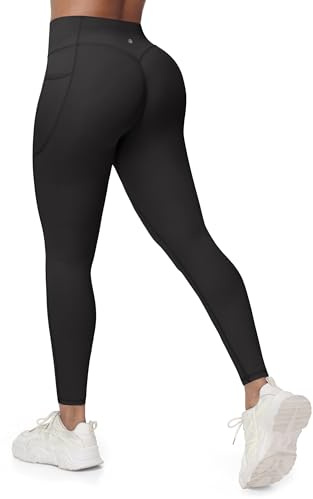 WILLIT Sport Leggings Damen Sporthose Invisible Scrunch Butt Gym Leggings High Waist Yogahose Workout Leggings Booty Lifting Po Push Up Gym Hose mit Taschen 64cm/71cm