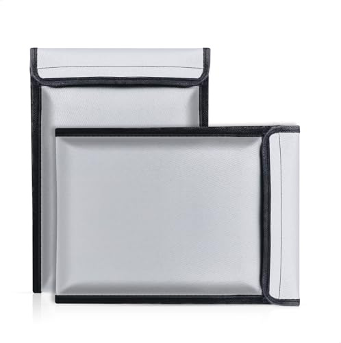 Feuerfeste Dokumententasche,Feuerfeste Tasche, Doppelt Geschützte Reisedokumententasche mit Feuerfestem Material für Wichtige Unterlagen, 2 Set, Grau 34x24cm