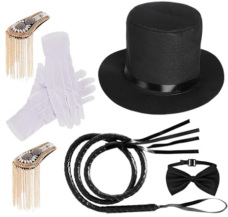 Set di per costume da circo - Ring-master Top Hat Epaulettes Guanti Papillon Set | Ensemble Masquerade Frusta Cosplay Party Stage Eventi Donne Uomini Carnevale Spettacoli a tema