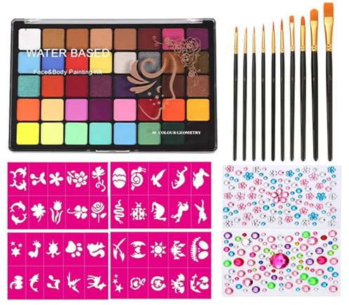 Haofy Kit de Maquillage Professionnel pour Peinture Corporelle Activée à L'eau avec 40 Aquarelles et 10 Pinceaux pour Fête D'Halloween, Parfait pour le Cosplay et les Festivals (2)