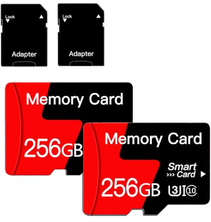 2er-Pack 256GB Micro SD Speicherkarte mit Adapter, Class 10, UHS-I, U3, A1, für Smartphone, Drohne, Dashcam [256GB*2]