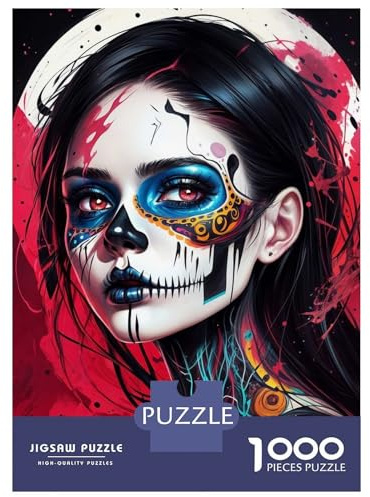 Puzzle Für Teenager, 1000 Teile Sugar Skull Makeup Rätsel Für Erwachsene, Denkspiel, Handgeschwindigkeitsrennen, Spaß Für Zu Hause, 52x38cm/1000pcs