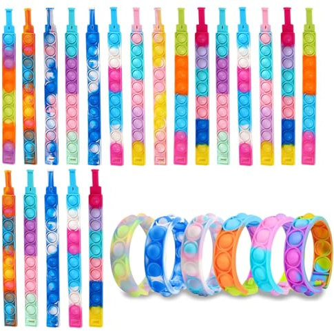 FENGCHUANG 20 Stück Popit Armband Set Anti Stress Silikonarmband | Stress und Angst Abbauen Stressarmband Kinder/Erwachsene Geschenke zum Schulanfang Gastgeschenke