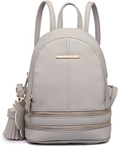 Miss LT1705 Lulu Rucksack Daypack Damen Tasche Umhängetasche Rucksackhandtaschen Pu Leder Wasserdichte Schulrucksäcke Schultasche Kleine Geldbörse (Grau)