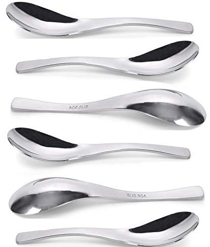 QUCHER 6 stück 18/8 Premium Suppenlöffel, Suppenlöffel ausEdelstahl, Geeignet für Salate, Curry, Sahnedesserts und warme Gerichte, 17 cm
