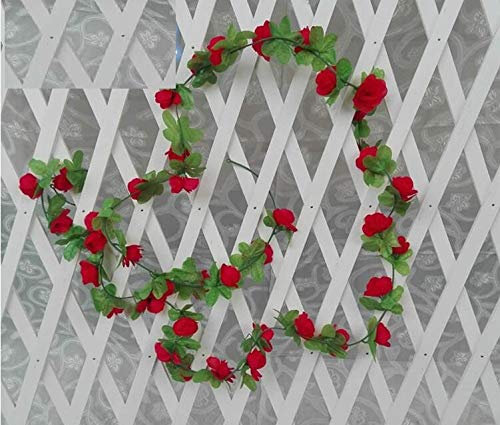 COVPAW® Blumenranke 230cm Ranke Rosen Seidenblumen Kunstblumen Blumen Girland Deko NEU (Rot)