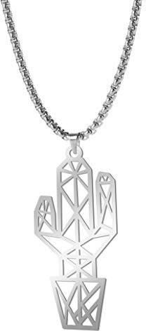 cooltime Halskette mit Kaktus-Anhänger aus Edelstahl Unisex Kette und Geschenk (Kaktus)