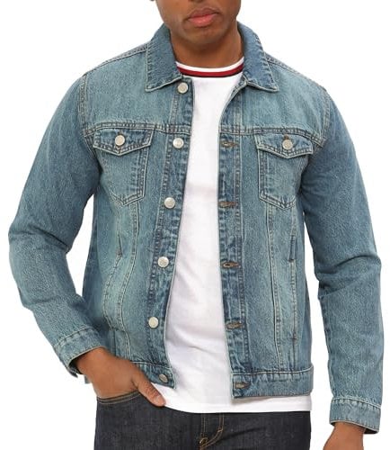 NOROZE Men's Western Style Jacket, Men's Jean Jackets Denim Classic Washed Vintage Men's Trucker Jackets Winter Casual Coat Warm (S, Light Blue)