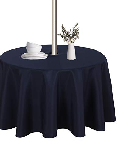 LUSHVIDA Tischdecke für den Innen- und Außenbereich, waschbar, wasserdicht, knitterfrei, mit Reißverschluss und Schirmloch für Frühling, Sommer, Party, Picknick, Grillen, 152.4 cm, Marineblau