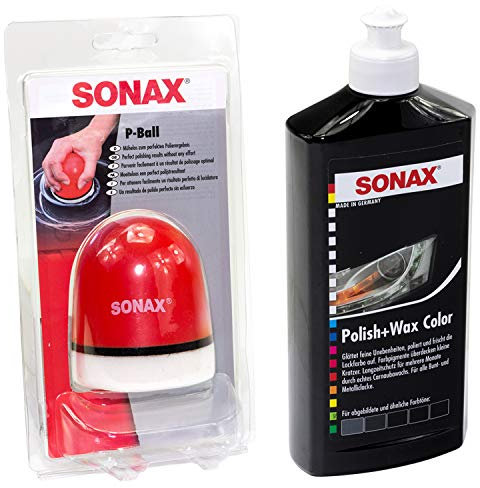 Politur Set Polish und Wax Wachs polieren Lack Color schwarz SONAX 500 ml + P-Ball Schwamm