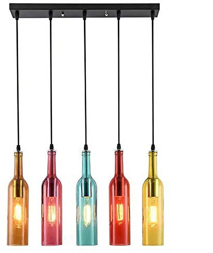 SABYDICAR Colored Glass Wine Bottle Pendant Light Multi-Lights Restaurant Bar Clothing Store Hanging Suspension Lighting Fixture Industrial Decoration Chandelier with E27 Fitting,220V