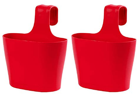 Design 2X Pflanzkasten Blumenkiste Blumenkasten hängend für Balkon oder Garten in Rot 2,8l mit Aufhängevorrichtung und Wasserauffangschale