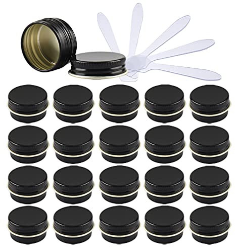ZEOABSY 96 Stück 5ml Schwarz Aluminium Leer Döschen Runde Alu Dosen mit Schraubdeckel Cremedose Schraubdose Aludose Tins für Kosmetik Kerze Salben 12x Spatel