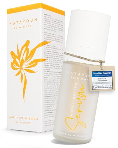 Katayoun Hyaluron Serum Hochdosiert mit Bio-Rosenwasser Bakuchiol und Kurkumaextrakt - Vegane Anti-Aging Hautpflege für Frauen und Männer - Made in Germany