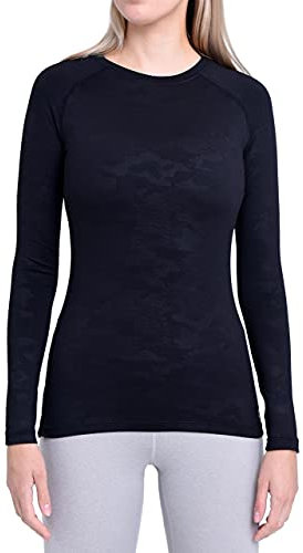 TCA Thermounterwäsche Damen Extra Warm - Thermo Unterwäsche für Sport - Thermoshirt Funktionsshirt Langarm - Kompressions Laufoberteil - Schwarz (Tarnung), XS