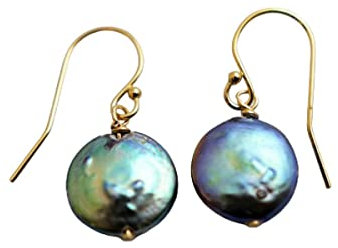 Black Coin Cultured Freshwater Pearl 14kt Gold Filled Drop Dangle Earrings - Handmade Jewellery Gift Ideas for Women - Birthday Valentine's Mother's Day Gift