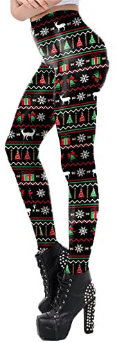 Yoga Entraînement Leggings Sexy pour Femmes, Femmes Christmas Snowflake Bell Arbre Cadeau Boîte Deer Zig Zag Imprimer Leggings Collants Semelle Pantalon Skinny Yoga Pantalon 7/8 Longue Pantalon Sexy F