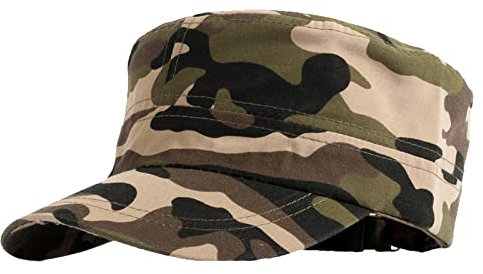 Jarseila Herren Army Flat Top Unisex Multicam Cap Camo Washed Kappen Military Army Kappe Damen Baumwolle, Unifarben, Verstellbar, Gras Grün